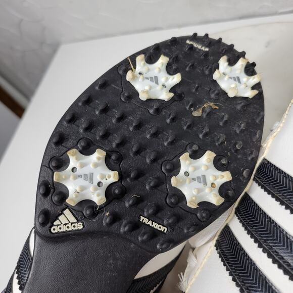 Adidas Traxion Spiked Golf Shoes Mens 8.5 White Black Leather Lace Up Oxford - Picture 15 of 16